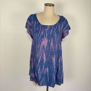 Unique Batik Fair Trade Tie-Dye Blue and Purple Women's Top Tunic Rayon